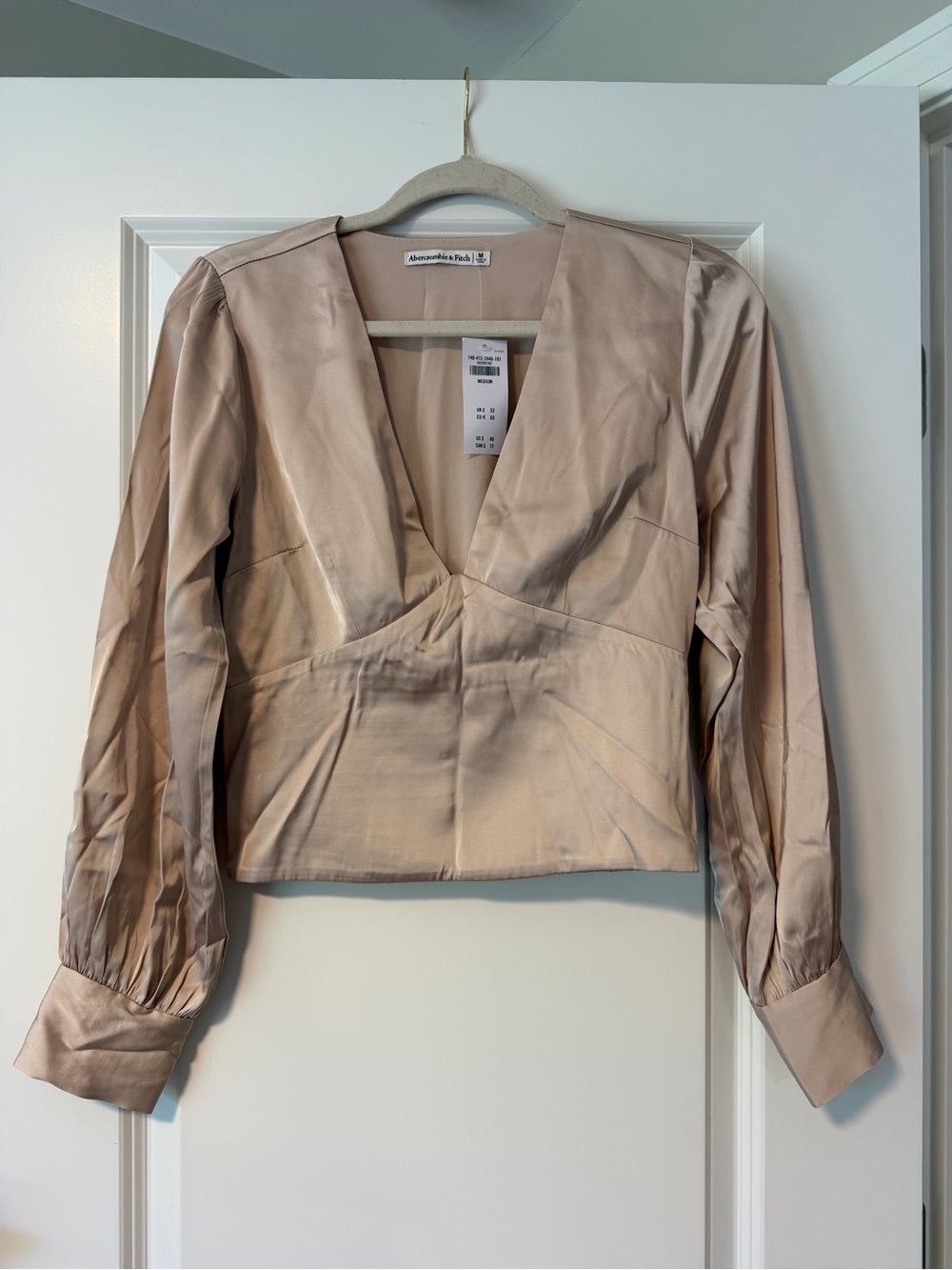 Abercrombie & Fitch Taupe Satin V-Neck Tailored Top NEW WITH TAGS!